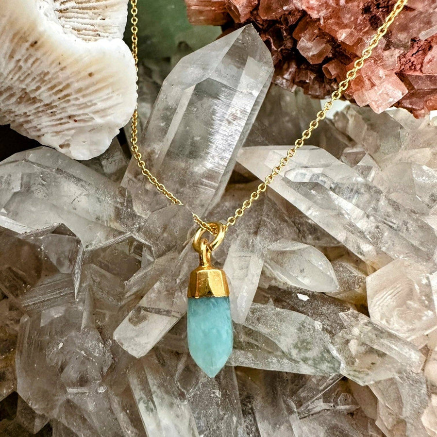 The En Pointe Amazonite Gemstone Necklace - Gold Plated