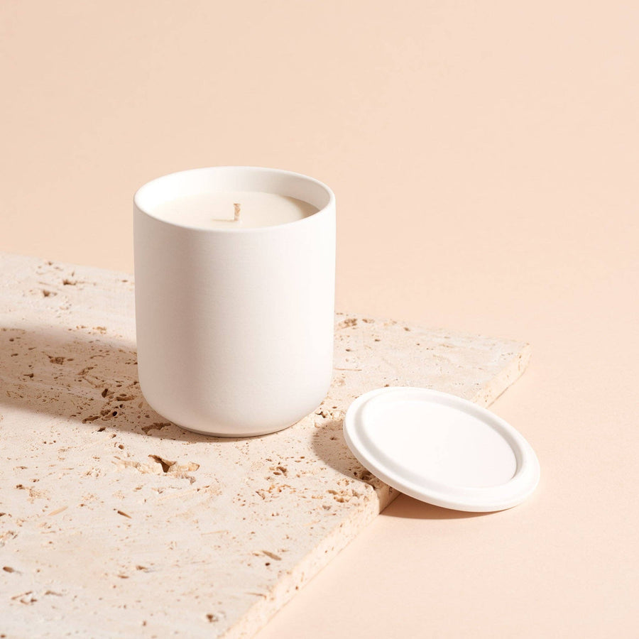 Eucalyptus & Vetiver White 10oz Natural Wax Ceramic Candle