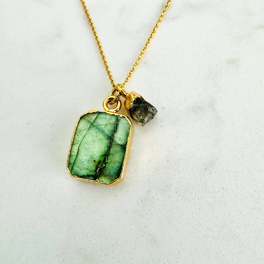 The Duo Labradorite Gemstone Necklace - Gold Plated