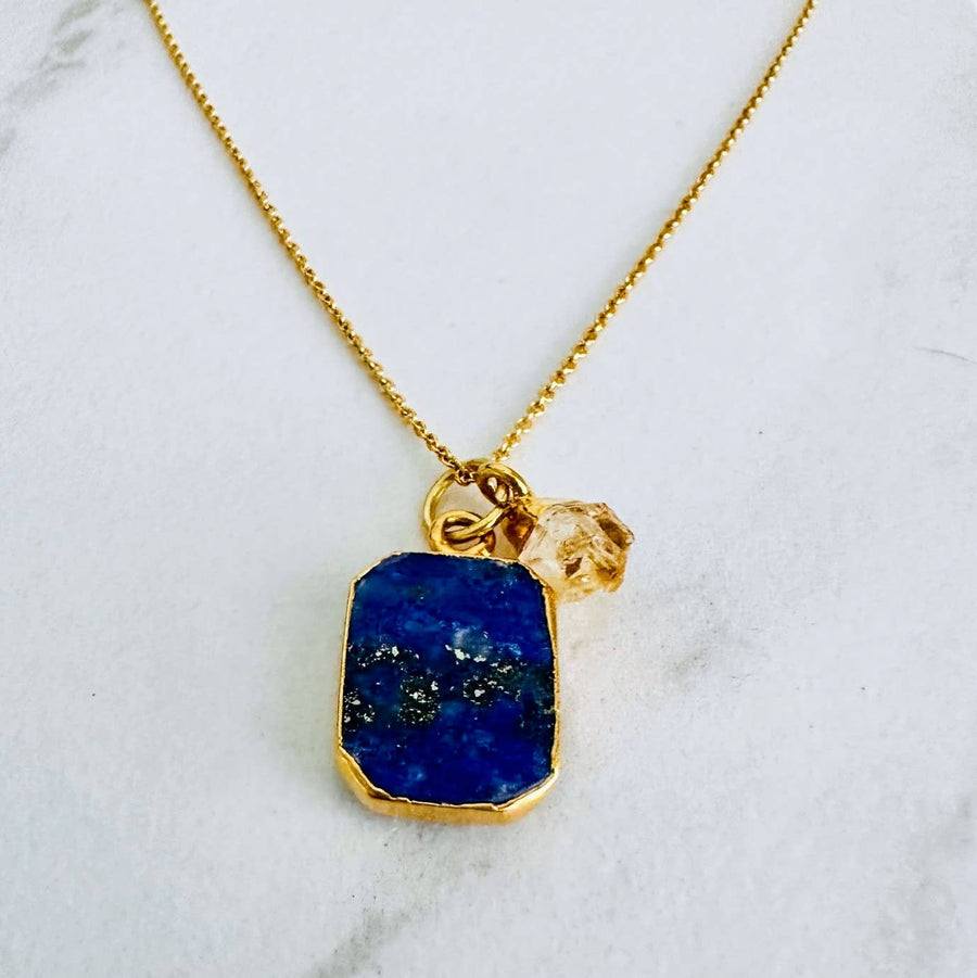 The Duo Lapis Lazuli and Citrine Necklace - Gold Plated