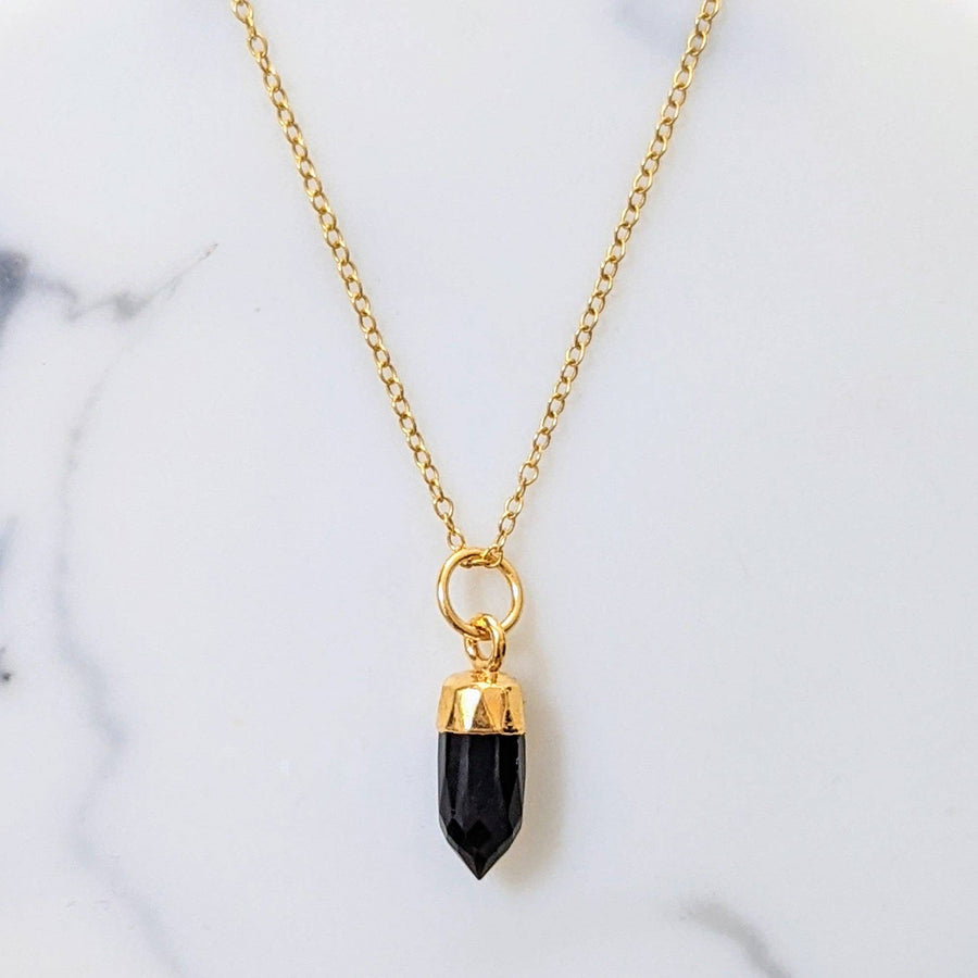 The En Pointe Black Onyx Gemstone Necklace - Gold Plated