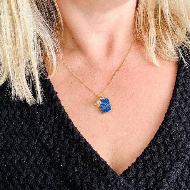 The Duo Lapis Lazuli and Citrine Necklace - Gold Plated