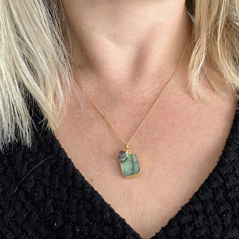 The Duo Labradorite Gemstone Necklace - Gold Plated