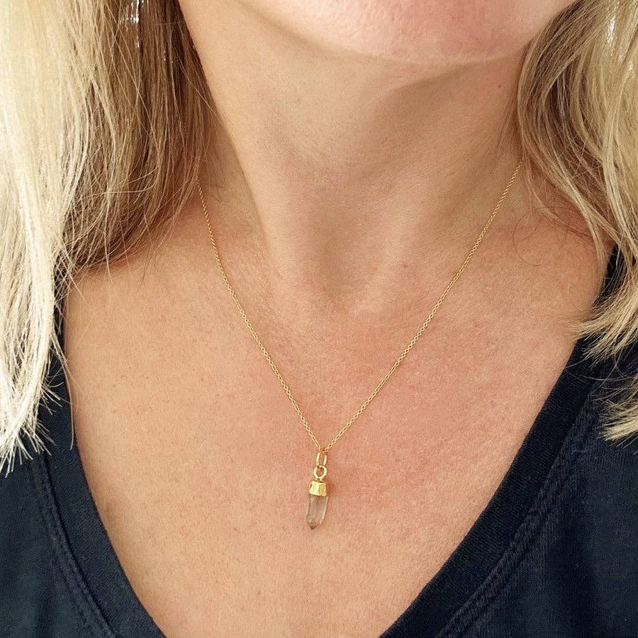 The En Pointe Clear Quartz Gemstone Necklace - Gold