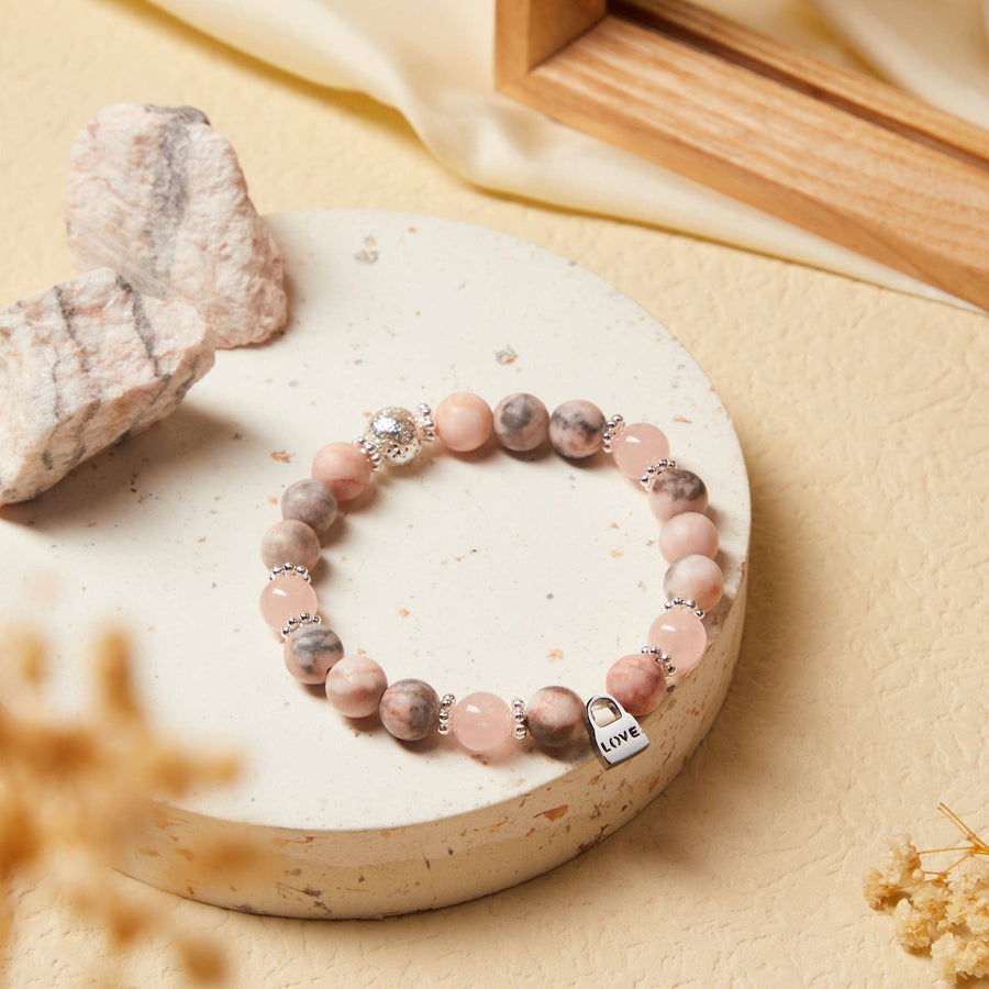 Rose Quartz Crystal & Zebra Jasper Love Charm Bracelet Gifts