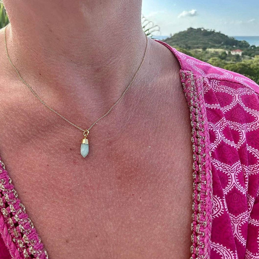 The En Pointe Amazonite Gemstone Necklace - Gold Plated