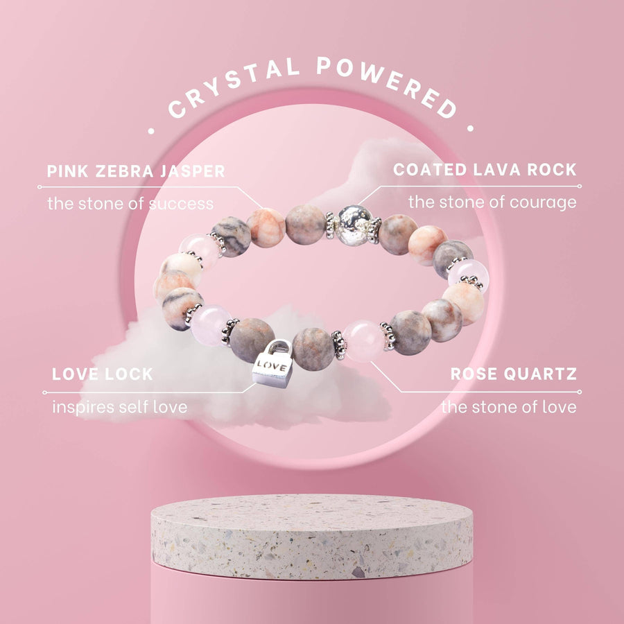 Rose Quartz Crystal & Zebra Jasper Love Charm Bracelet Gifts
