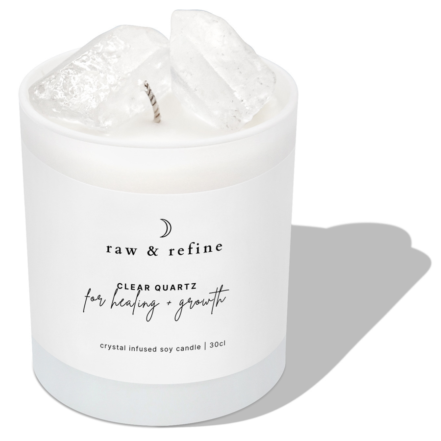 Clear Quartz Crystal Candle - Healing + Growth, 220g