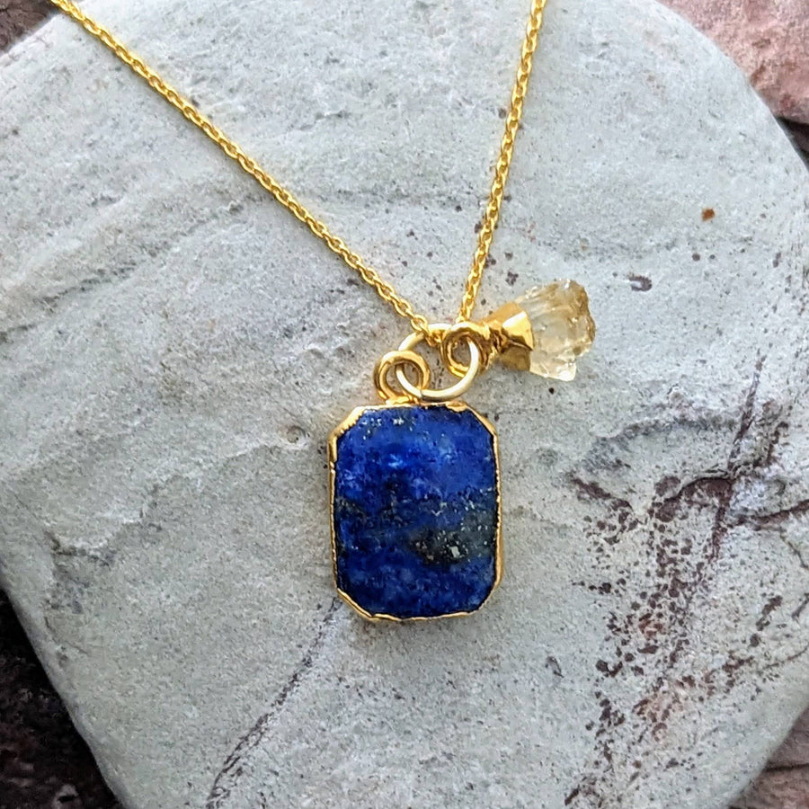The Duo Lapis Lazuli and Citrine Necklace - Gold Plated